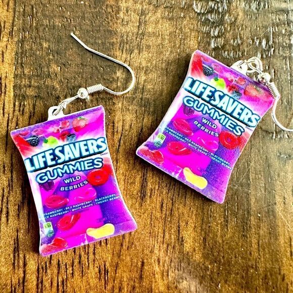 NWT Novelty Earrings - Acrylic Design Lifesaver Dangle Earrings - Picture 2 of 3